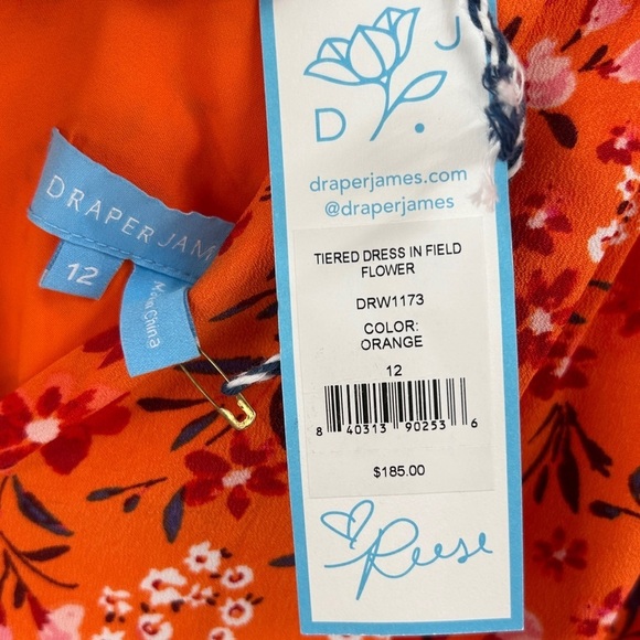Draper James Apricot Orange Pansy Floral Margo Flutter Sleeve Midi Dress NWT 12 - Picture 4 of 11